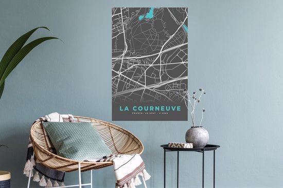 Stickers muraux - La Courneuve - Plan de ville - Plan - Carte - France - 40x60 cm - Film adhésif