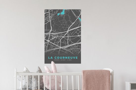 Stickers muraux - La Courneuve - Plan de ville - Plan - Carte - France - 40x60 cm - Film adhésif