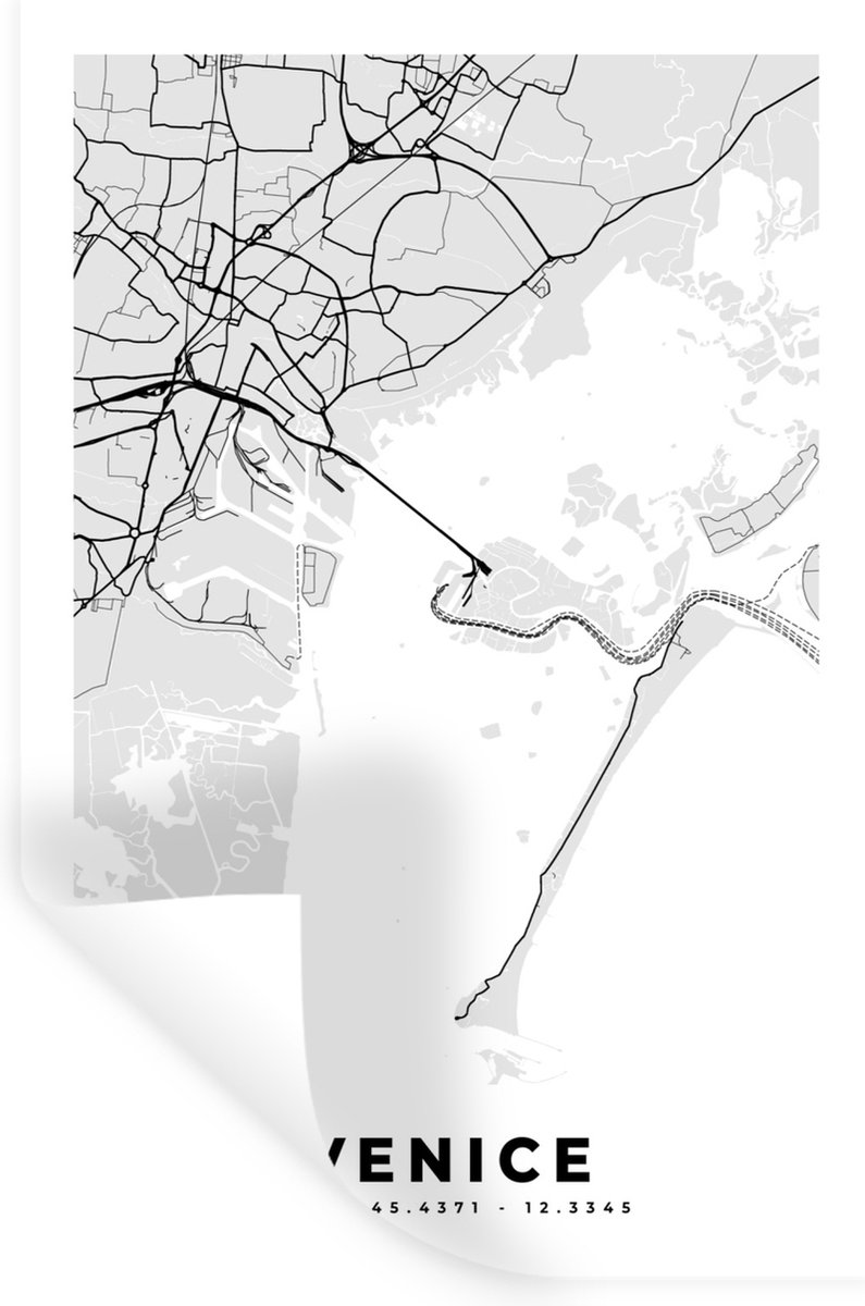 Muurstickers - Sticker Folie - Kaart - Venetië - Zwart Wit - Stadskaart - Plattegrond - 20
