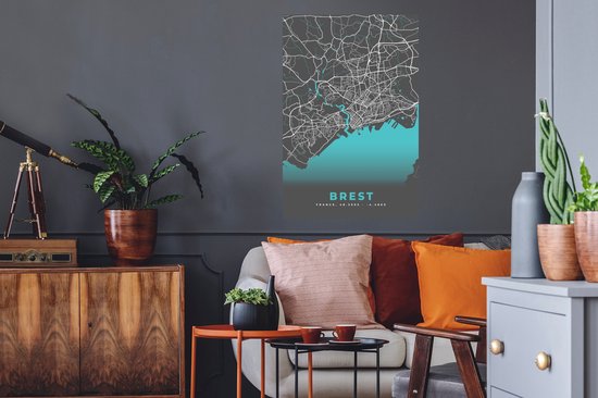 Stickers muraux - Carte - Plan de la ville - Brest - France - Carte - 60x90 cm - Film adhésif