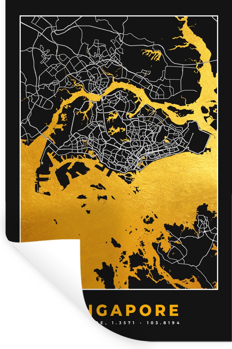 Muurstickers - Sticker Folie - Singapore - Stadskaart - Goud - Plattegrond - Kaart - 60x90