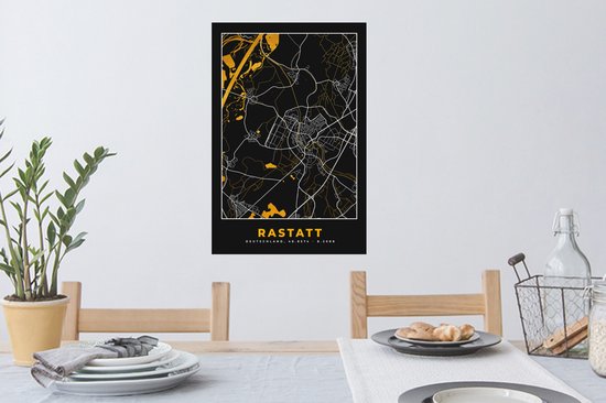 Stickers muraux - Allemagne - Black and Gold et Or - Rastatt - Plan de la ville - Carte - Plan d'étage - 40x60 cm - Feuille adhésive