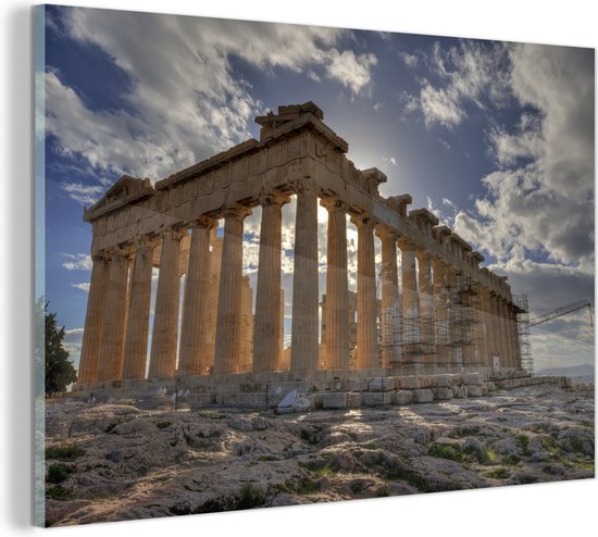 Glasschilderij - Athene - Parthenon - Wolken - 60x40 cm - Acrylglas Schilderijen - Foto op Glas