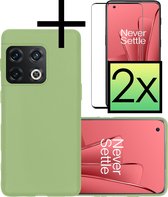Hoes Geschikt voor OnePlus 10 Pro Hoesje Cover Siliconen Back Case Hoes Met 2x Screenprotector - Groen