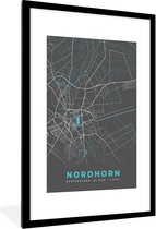 Fotolijst incl. Poster - Duitsland – Blauw – Nordhorn – Stadskaart – Kaart – Plattegrond - 80x120 cm - Posterlijst