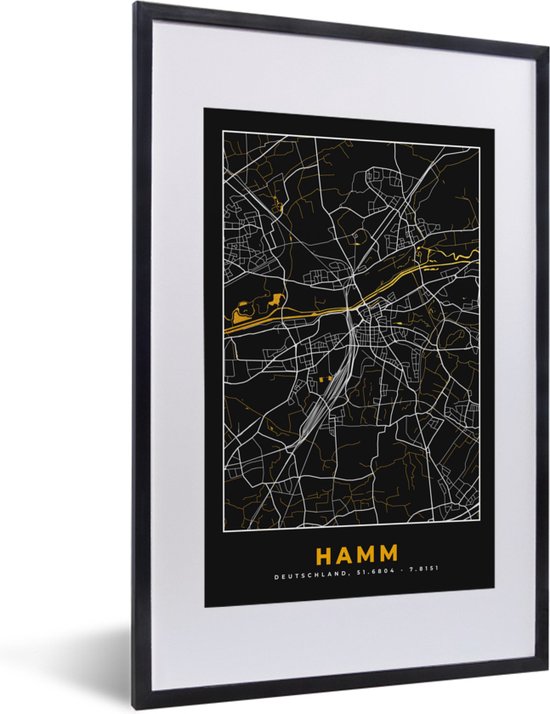 Fotolijst Incl Poster Black And Gold Stadskaart Hamm Duitsland Plattegrond Bol Com