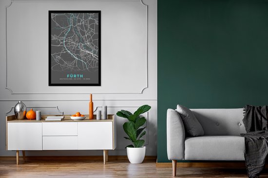 Cadre photo avec affiche - Plan de la ville - Carte - Fürth - Blauw - Allemagne - Carte - 80x120 cm - Cadre pour affiche