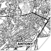 Poster Plattegrond - Antony - Kaart - Frankrijk - Stadskaart - Zwart wit - 50x50 cm