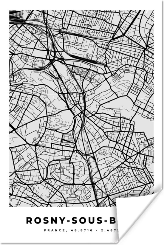 Affiche Rosny-sous-Bois - Carte - France - Carte - Plan de ville - 60x90 cm