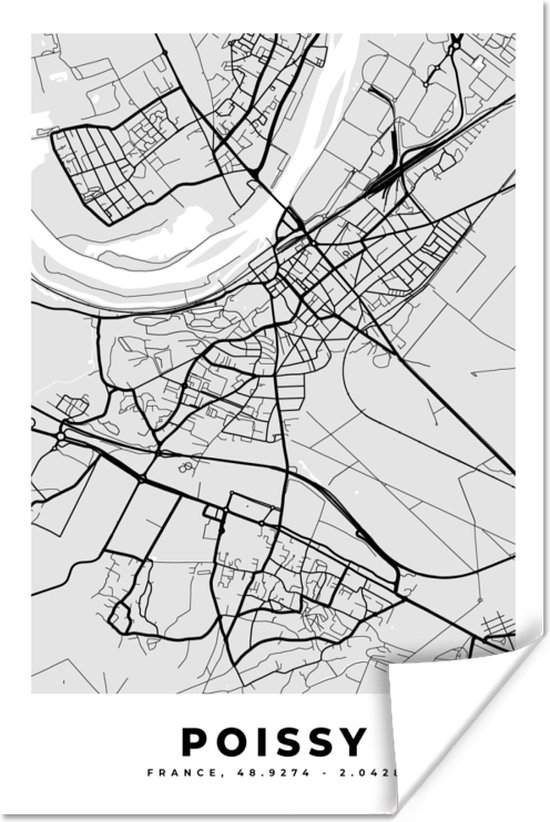 Affiche Plan - Carte - Plan de ville - France - Poissy - 80x120 cm