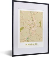 Fotolijst incl. Poster - Plattegrond - Marburg - Vintage - Kaart - Stadskaart - 30x40 cm - Posterlijst