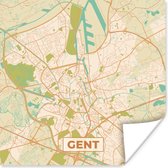 Poster Kaart - Gent - Vintage - Plattegrond - Stadskaart - 50x50 cm