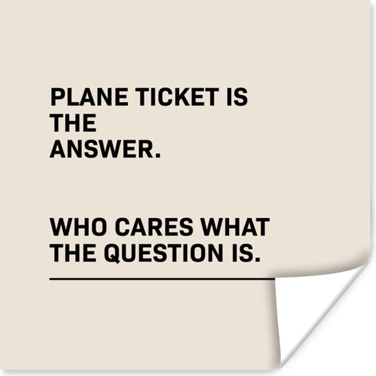 Affiche Proverbes - Citations - Le billet d'avion est la réponse - Peu importe la question - Avion - 50x50 cm