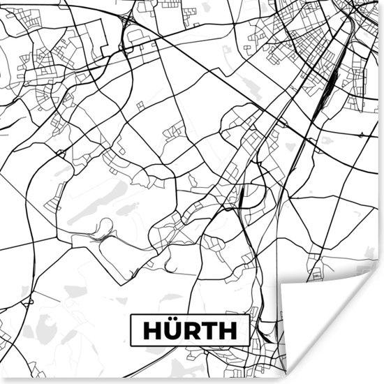 Poster Plattegrond - Hürth - Kaart - Stadskaart - 100x100 cm XXL