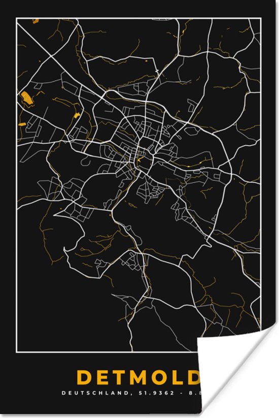 Poster Goud – Duitsland – Plattegrond – Gold – Stadskaart – Kaart – Detmold - 20x30 cm