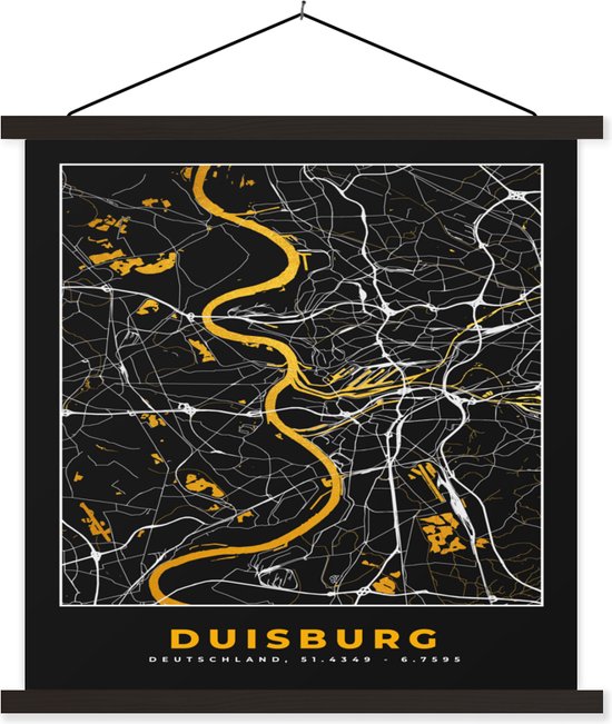 Porte-affiche avec affiche - Affiche scolaire - Duisburg - Allemagne - Plan de la ville - Carte - Plan d'étage - Or - 60x60 cm - Lattes noires
