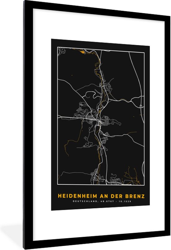 Fotolijst incl. Poster - Kaart – Plattegrond – Stadskaart – Heidenheim an der Brenz – Duitsland – Goud - 60x90 cm - Posterlijst