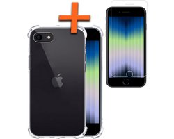 Hoes - Met Screenprotector - Geschikt voor Apple iPhone SE (2022) - Sterk & Shockproof - Siliconen Case - Back Cover - Telefoon Hoes - Shock Proof - Transparant