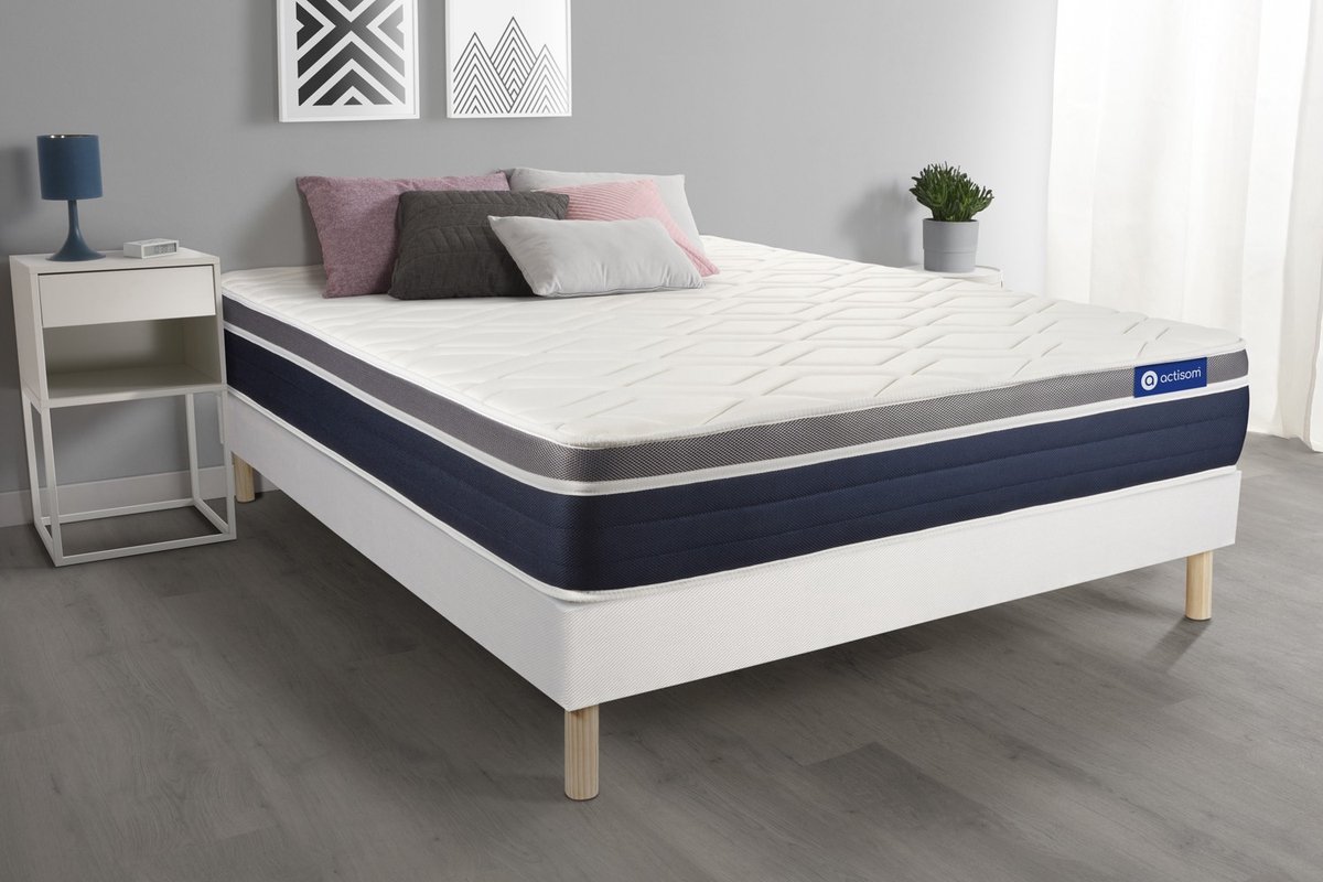 Complete boxspring met matras tweepersoons- Actisom Actimemo confort wit - Traagschuim - 160 x 210 cm