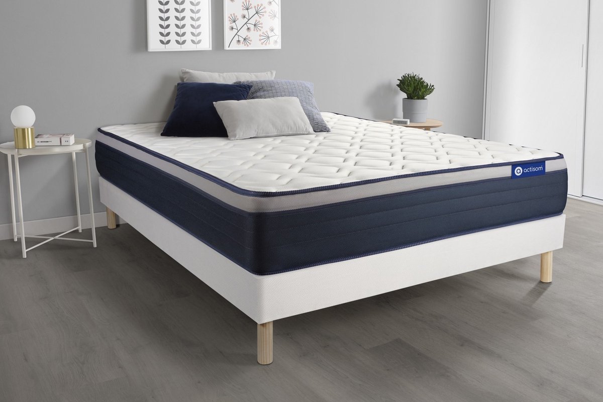 Complete boxspring met matras tweepersoons- Actisom Actimemo max wit - Traagschuim - 140 x 220 cm