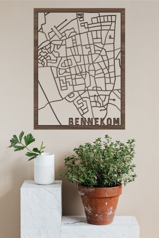 Houten Stadskaart Bennekom Notenhout 50x70cm Wanddecoratie Voor Aan De Muur City Shapes