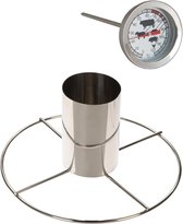 Kiprooster/kippengrill voor de barbecue/BBQ/oven RVS 20 cm - Met analoge vleesthermometer / braadthermometer