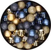 Set van 40x stuks kunststof kerstballen mix goud en donkerblauw 3 cm - Kerstversiering