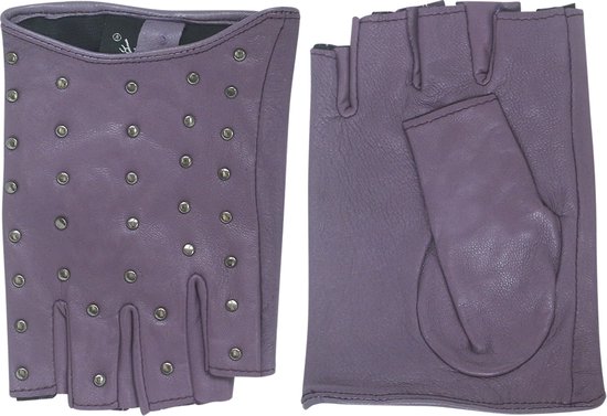 Leren dames handschoenen met halve vingers model Zapopan Color: Purple Mist, Size: