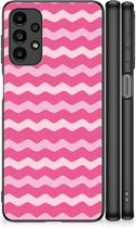 Smartphone Hoesje Geschikt voor Samsung Galaxy A13 4G Bumper Hoesje met Zwarte rand Waves Pink