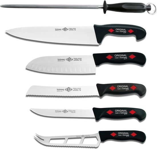 Ensemble de couteaux de chef Eikaso - Couteau de cuisine - Couteau Santoku - Couteau à pain - 6 pièces - Lame en acier inoxydable - Ergo