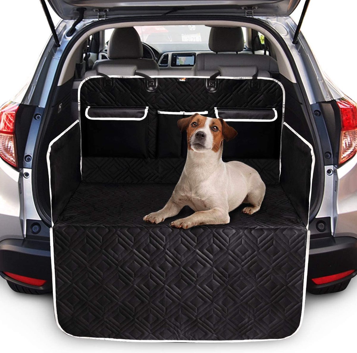 Toozey kofferbakbescherming, volledige bescherming, met 3 opbergvakken, scheurvaste en waterdichte hondendeken voor in de auto, kofferbakbescherming met zijbescherming, beschermt tegen vuil, krassen en hondenhaar