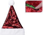 Glimmende verander/wrijfbare pailletten kerstmutsen rood/groen - Kerstmutsen voor volwassenen - Wrijf pailletten kerstmutsen