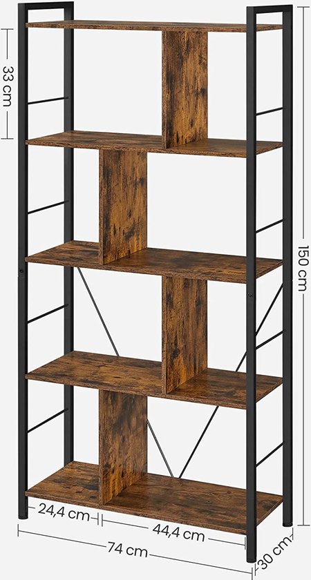 HOCSOK Keukenrek, staand rek met 5 planken, keukenkast, organizer van hout en metalen frame, bakkersrek voor magnetron, potten en pannen, modern, wit en goud, 80 x 40 x 170 cm