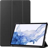 Hoes Geschikt voor Samsung Galaxy Tab S8 Ultra Hoes Book Case Hoesje Trifold Cover - Hoesje Geschikt voor Samsung Tab S8 Ultra Hoesje Bookcase - Zwart