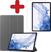 Hoes Geschikt voor Samsung Galaxy Tab S8 Hoes Book Case Hoesje Trifold Cover Met Screenprotector - Hoesje Geschikt voor Samsung Tab S8 Hoesje Bookcase - Grijs