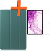 Hoes Geschikt voor Samsung Galaxy Tab S8 Plus Hoes Tri-fold Tablet Hoesje Case Met Screenprotector - Hoesje Geschikt voor Samsung Tab S8 Plus Hoesje Hardcover Bookcase - Donkergroen.