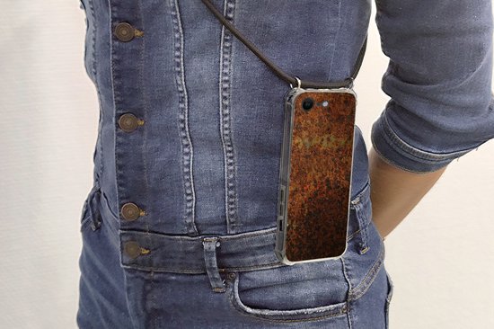 Coque avec cordon iPhone SE 2020 - Métal - Vert - Rouille - Siliconen - Bandoulière - Coque arrière avec cordon - Coque pour téléphone avec cordon - Coque avec corde