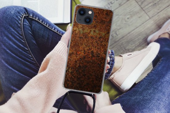 Telefoonkoord - Telefoonketting - Telefoonhoesje Geschikt voor iPhone 13 - Metaal - Groen - Roest print - Siliconen - Crossbody - Telefoonhoesje met koord Telefoonhoesje