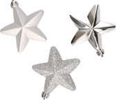 6x stuks kunststof sterren kerstballen 7 cm zilver glans/mat/glitter - Kerstboomversiering