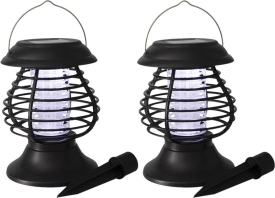 Set van 2x stuks solar tuinlampen/prikspots anti-muggenlampen op zonne-energie 22 cm - Prikspots tuinverlichting / insectenlampen