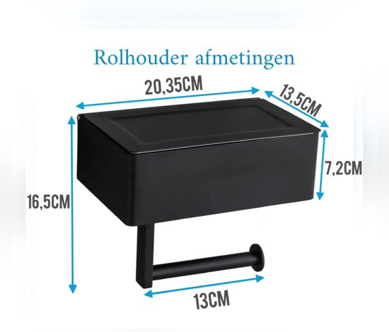 Framehack Wc rolhouder - opbergvak- Zwart - met plankje - zelfklevend/boren/zonder boren - toiletrolhouder