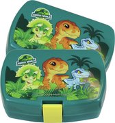 2x stuks kunststof broodtrommels/lunchboxen Jurassic Park dinosaurus 16 x 11 cm - Stevige lunchtrommels voor naar school