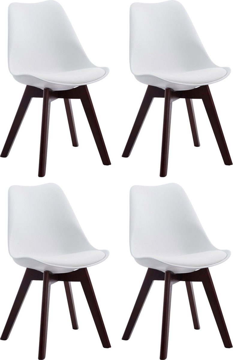 CLP Borneo Set van 4 eetkamerstoelen - Zonder armleuning - Hout frame - Kunstleer - wit walnoot