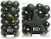 70x stuks kunststof kerstballen met ster piek donkergroen mix - Kerstversiering/kerstboomversiering