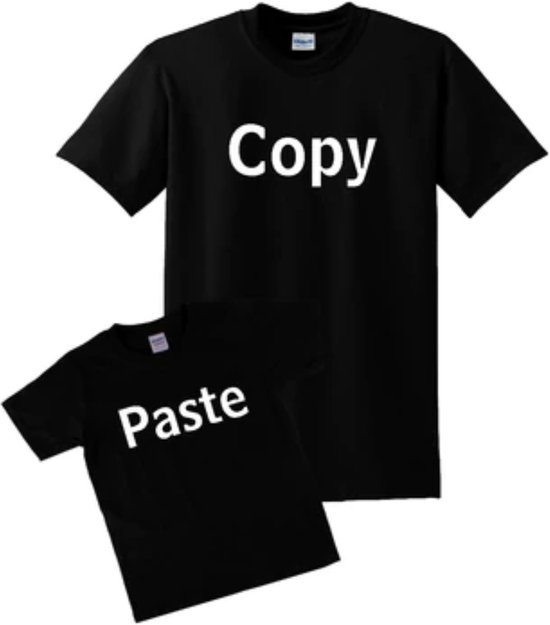 Copy Paste - T-shirt voor Ouder en Kind - Volwassenen Maat: M - Kind Maat: 92 - Set van 2 T-shirts - Zwart korte mous
