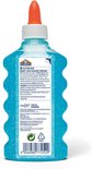 Arrière d'une bouteille de colle à paillettes bleue Elmer's avec informations sur le produit.