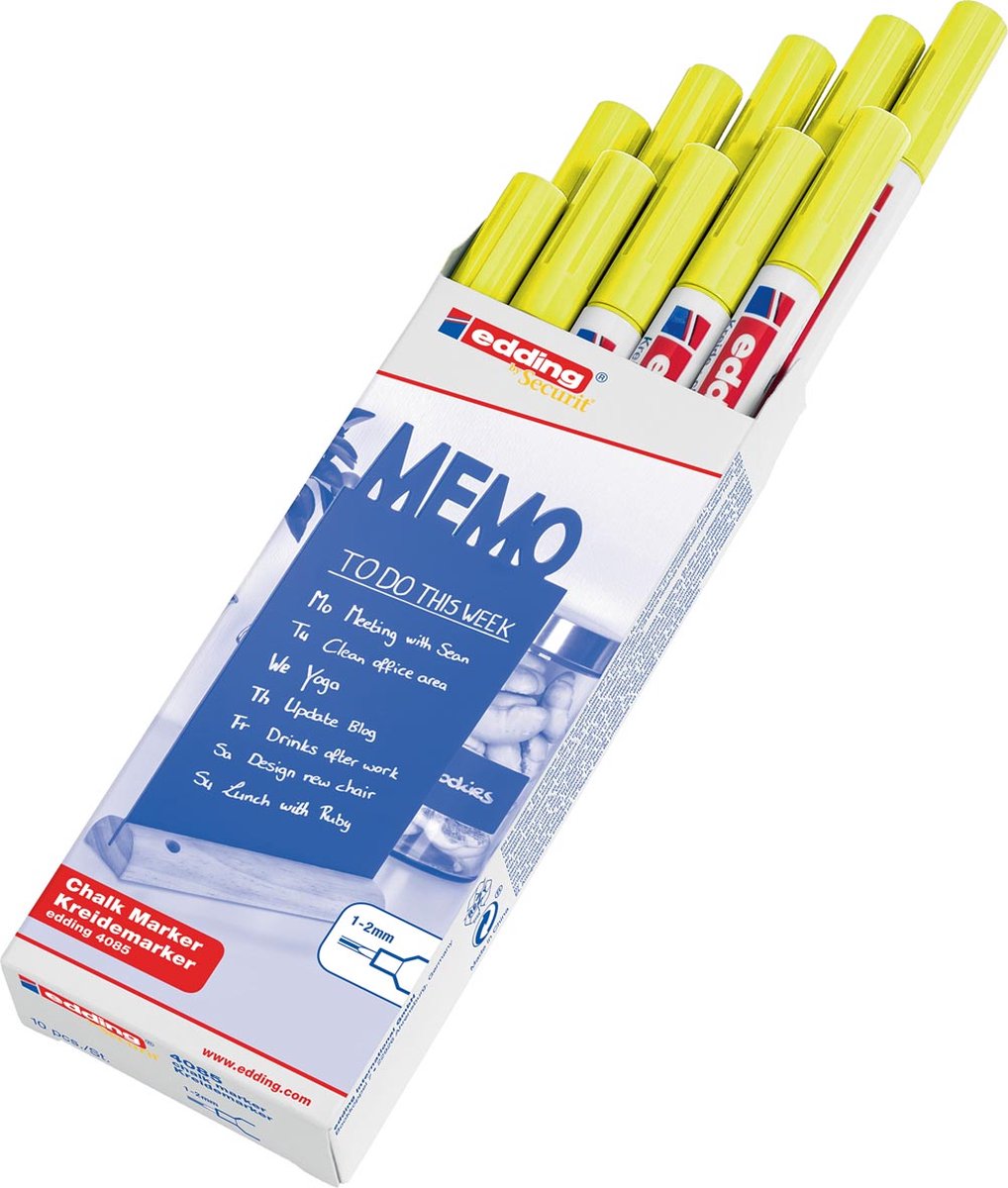 Krijtstift edding by Securit 4085 rond 1-2mm neon geel - 10 stuks - 10 stuks