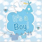 40x Geboorte jongen babyshower servetten blauw 25 x 25 cm papier - Kraamfeestje papieren wegwerp tafeldecoraties