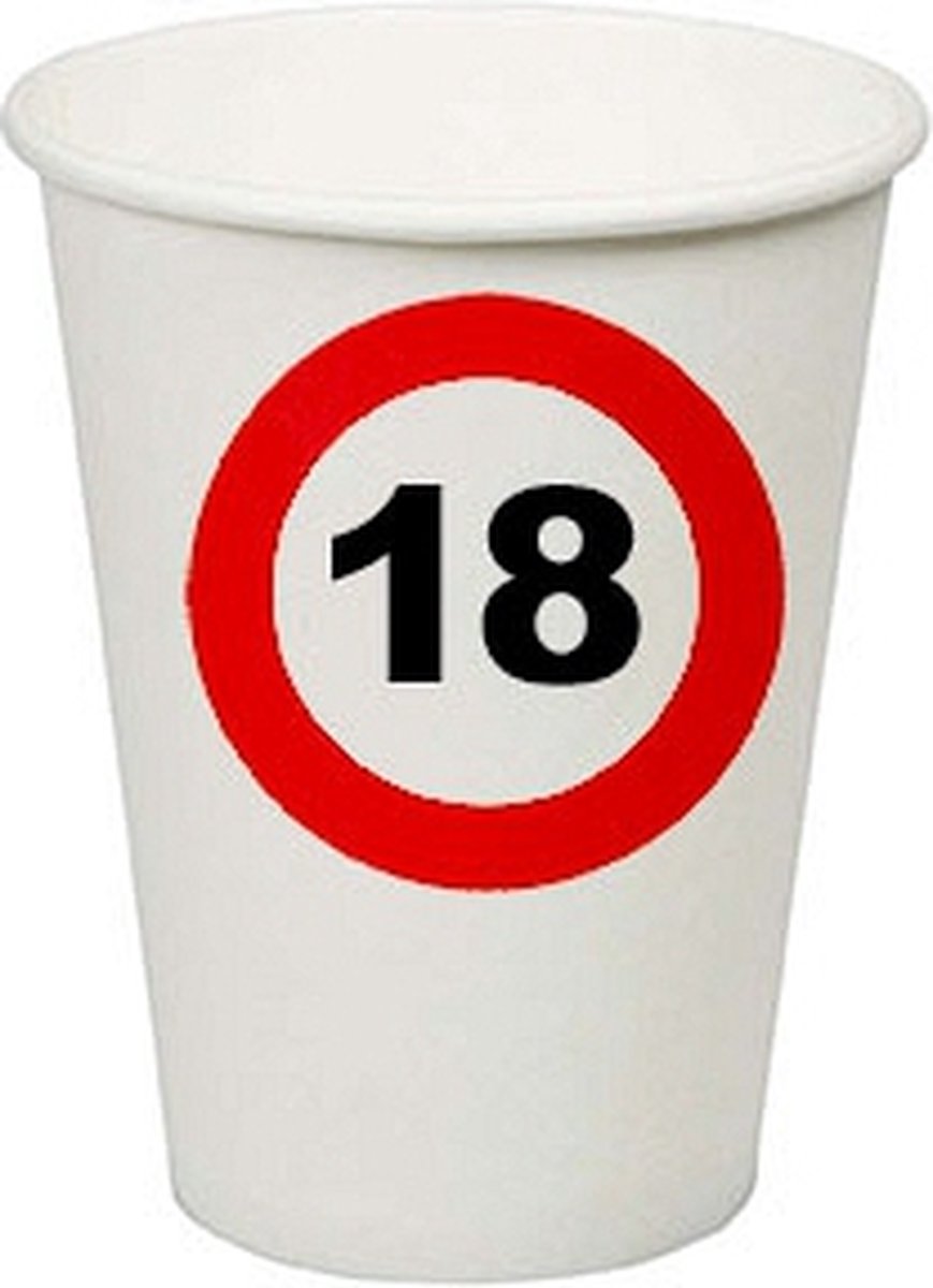32x stuks feest bekertjes 18 jaar feest thema stopbord - Feestartikelen en verjaardag versiering
