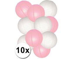 Roze met witte lampionnen pakket 10 stuks